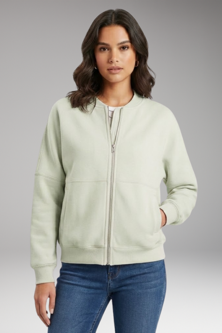 Women's Fleece Bomber Jacket Front Zipper
