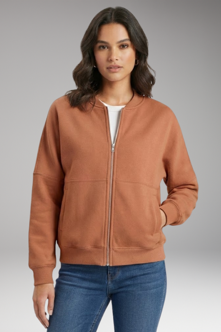 Women's Fleece Bomber Jacket Front Zipper