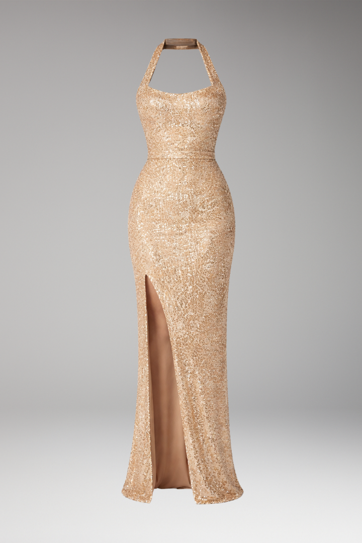 Women's Sequin Evening Dress Floor-Length High Slit - VibreMode