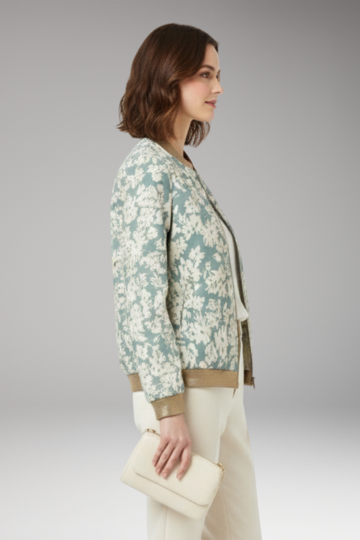 Women's Floral Bomber Jacket Zipper Elastic Black