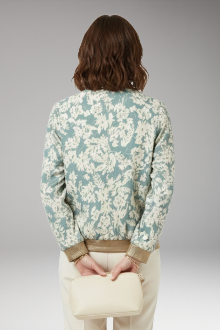 Women's Floral Bomber Jacket Zipper Elastic Black