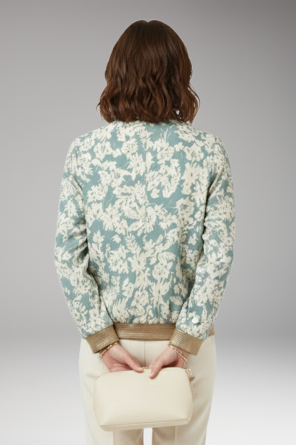 Women's Floral Bomber Jacket Zipper Elastic Black