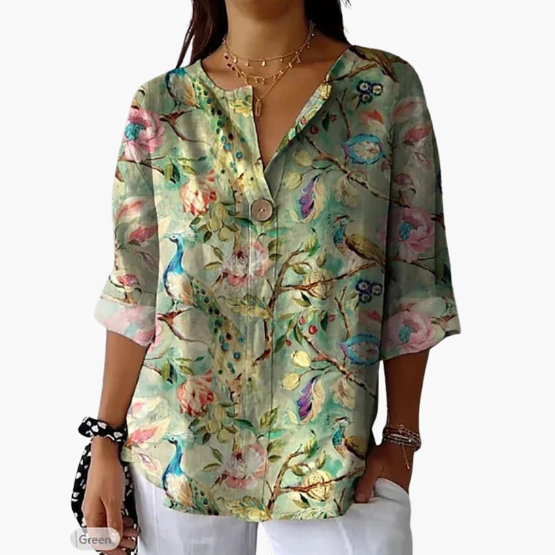 Women's Long Sleeve Blouse Floral Button Down Shirt