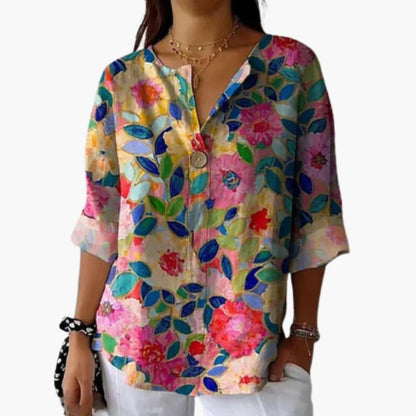 Women's Long Sleeve Blouse Floral Button Down Shirt - VibreMode