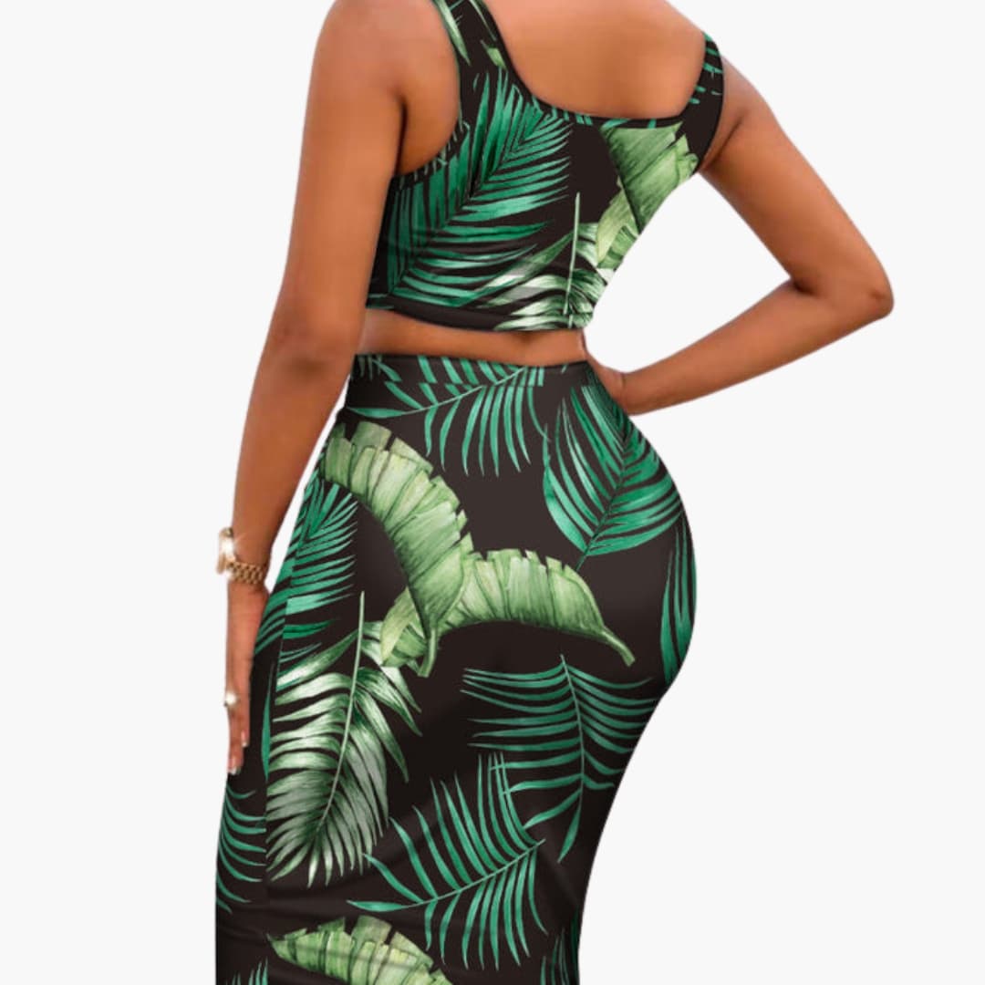 Women's Floral Two-Piece Crop Midi Dress Set