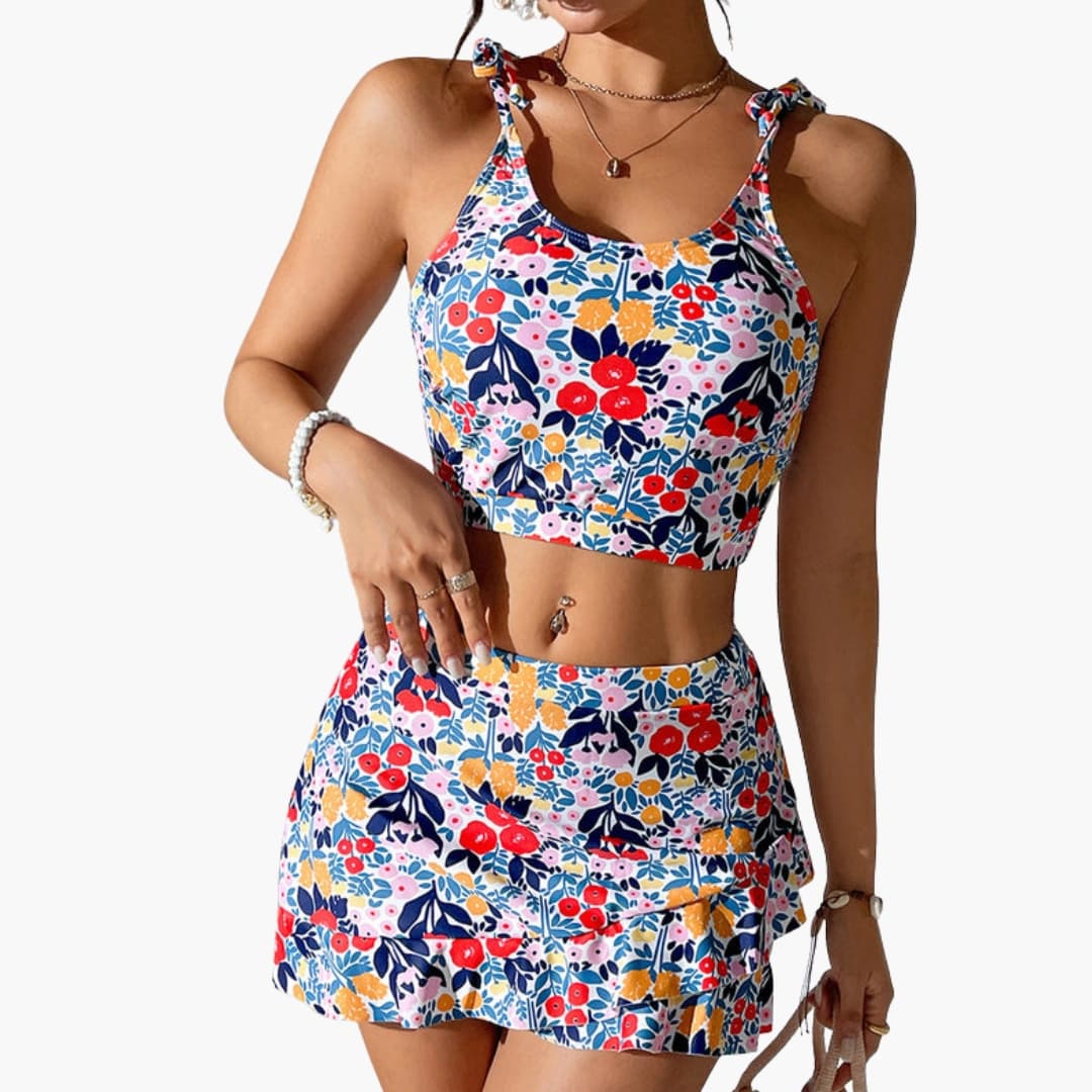 Women's Floral Two-Piece Crop And Skirt Set - VibreMode