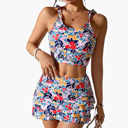 Women's Floral Two-Piece Crop And Skirt Set - VibreMode