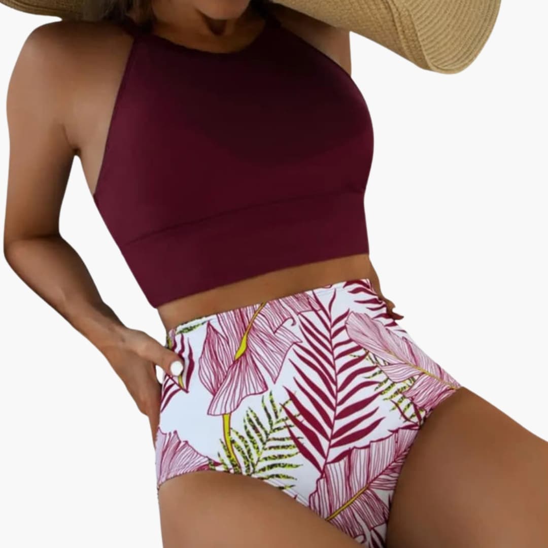 Women's High-Waisted Floral Bikini Adjustable Straps - VibreMode