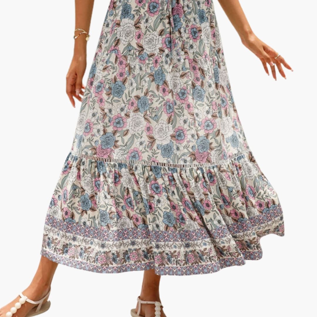 Women's Floral Midi Skirt Elastic Waist - VibreMode