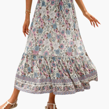 Women's Floral Midi Skirt Elastic Waist - VibreMode