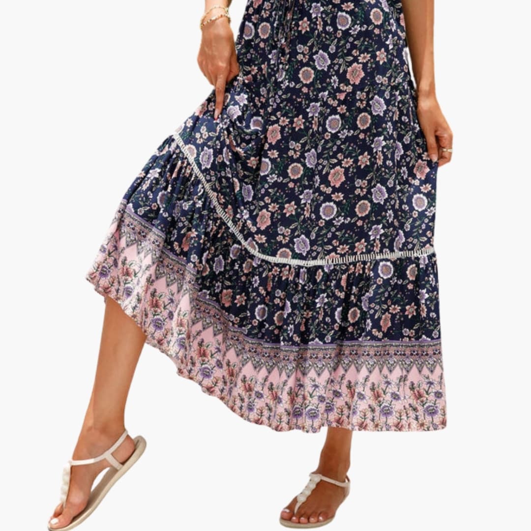 Women's Floral Midi Skirt Elastic Waist