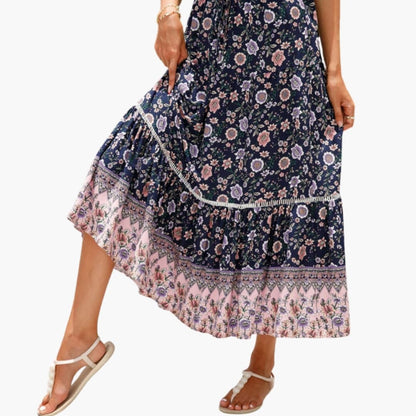 Women's Floral Midi Skirt Elastic Waist