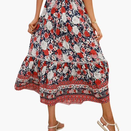 Women's Floral Midi Skirt Elastic Waist