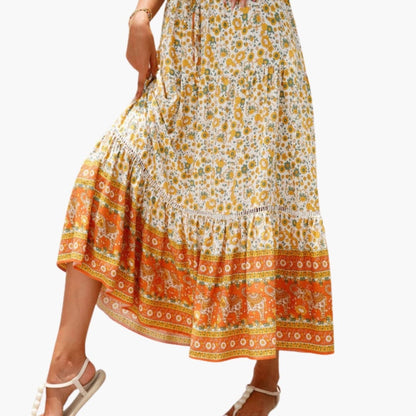 Women's Floral Midi Skirt Elastic Waist