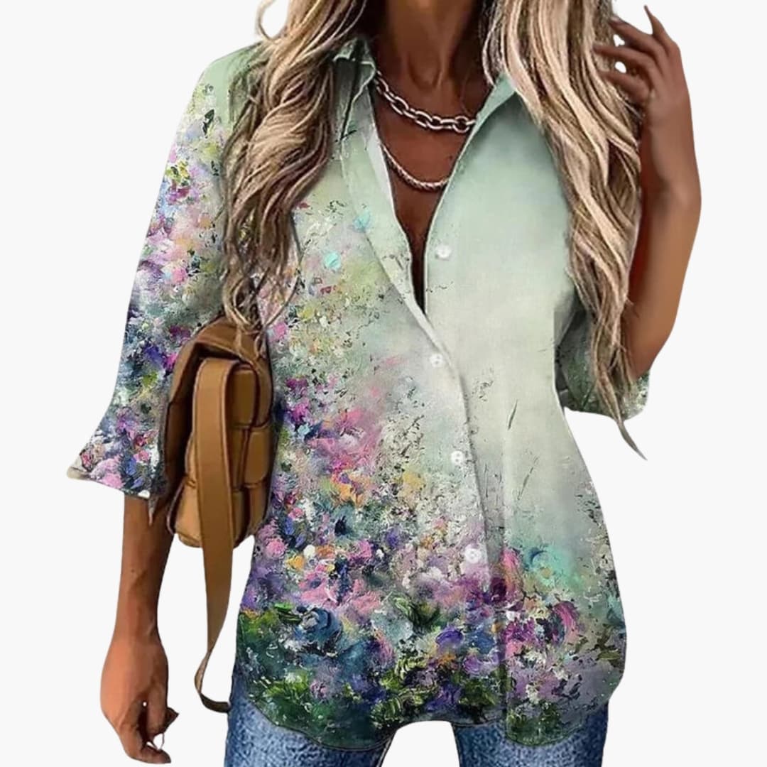 Women's Floral Blouse Woven 3/4 Sleeve