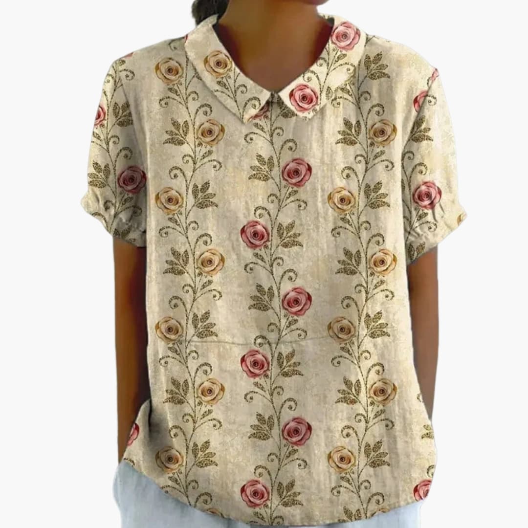 Women's Floral Blouse Short Sleeve Blend - VibreMode