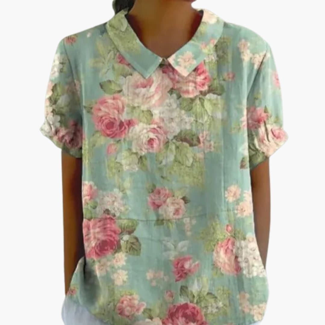 Women's Floral Blouse Short Sleeve Blend