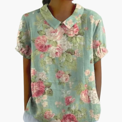 Women's Floral Blouse Short Sleeve Blend