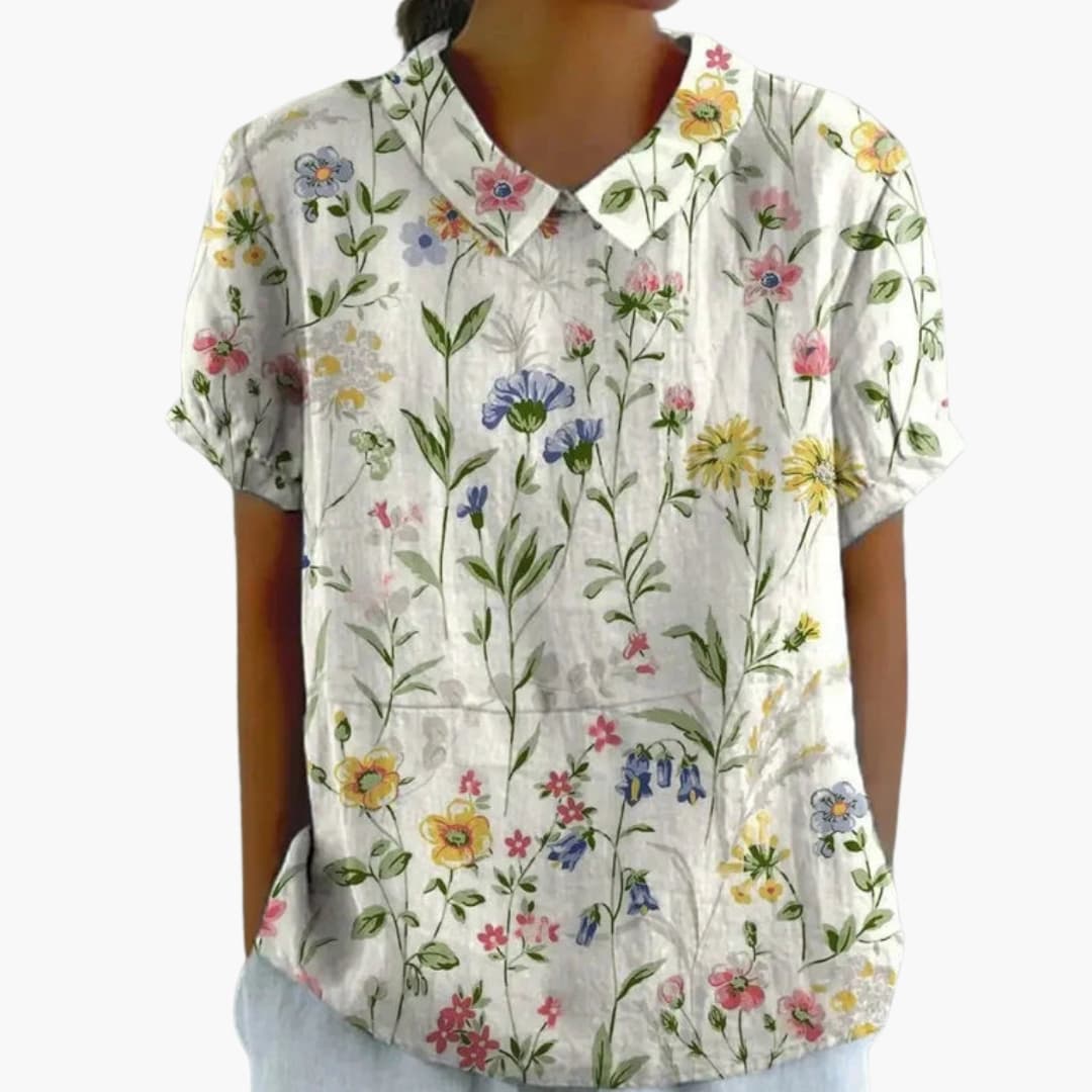 Women's Floral Blouse Short Sleeve Blend