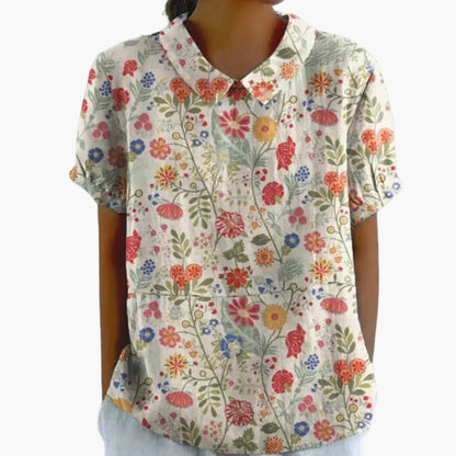 Women's Floral Blouse Short Sleeve Blend