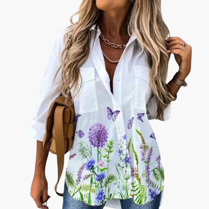 Women's Long Sleeve Blouse Floral Print Woven