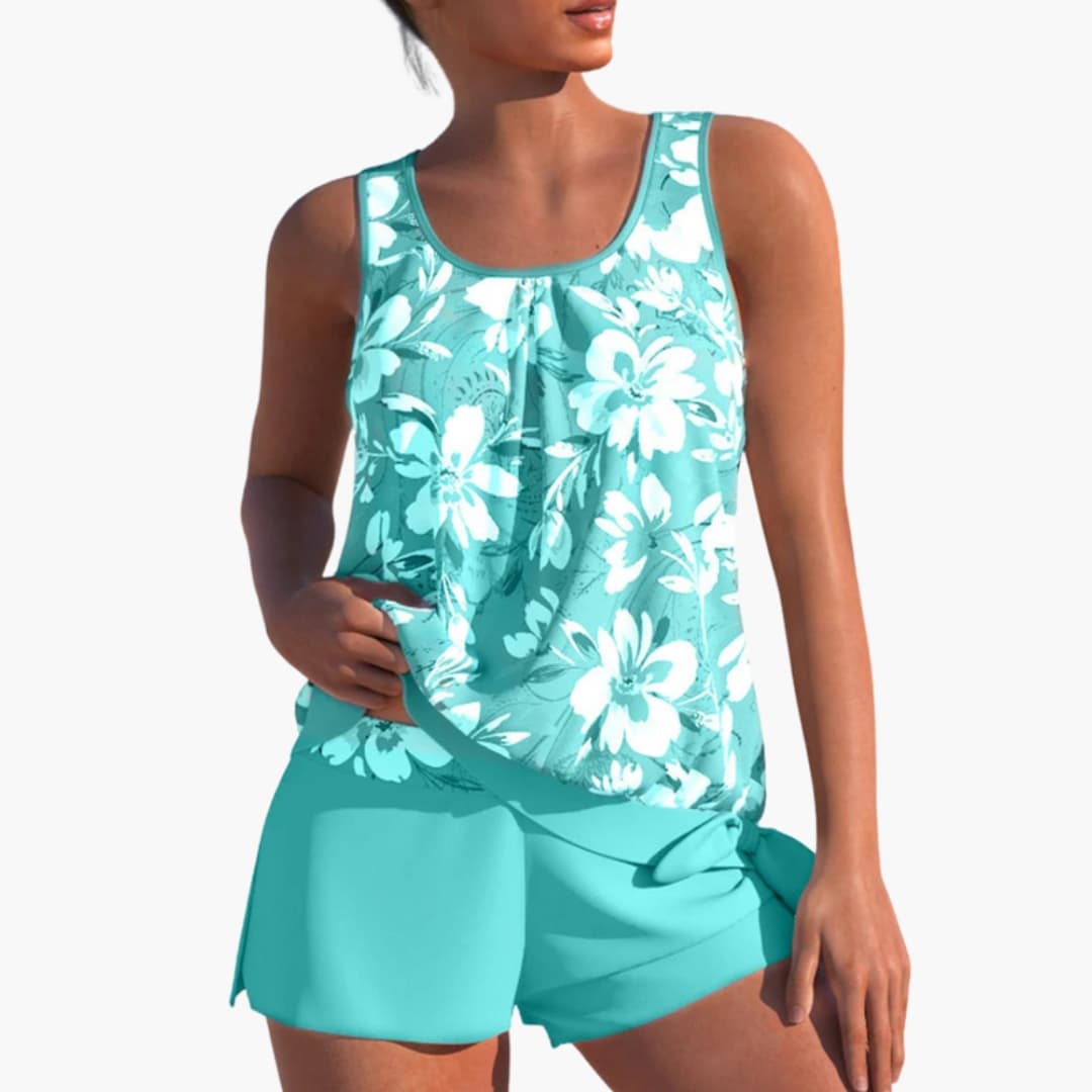 Women's Floral Tankini Swimsuit Adjustable Straps - VibreMode