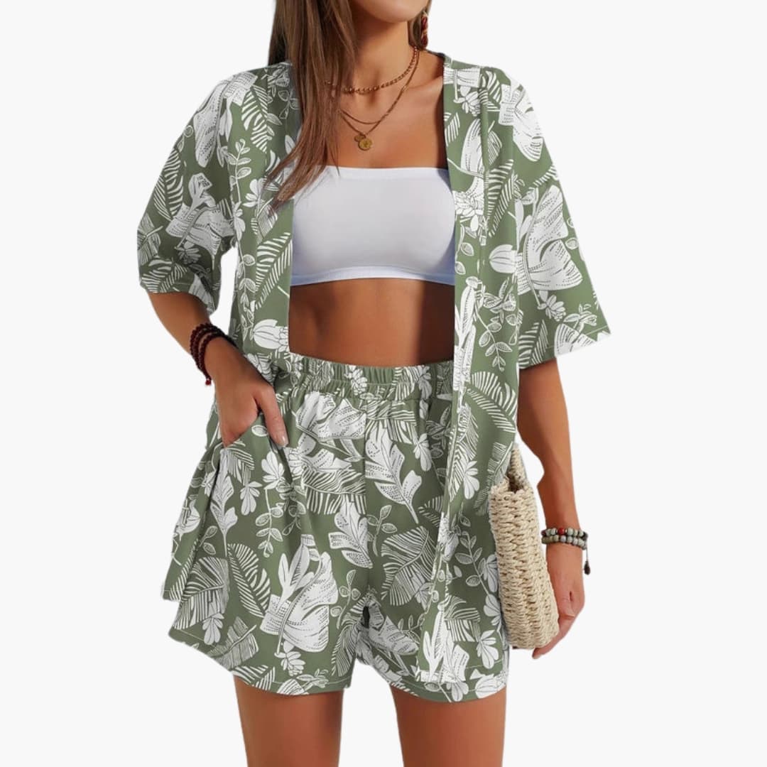 Women's Floral Two-Piece Summer Outfit Set - VibreMode