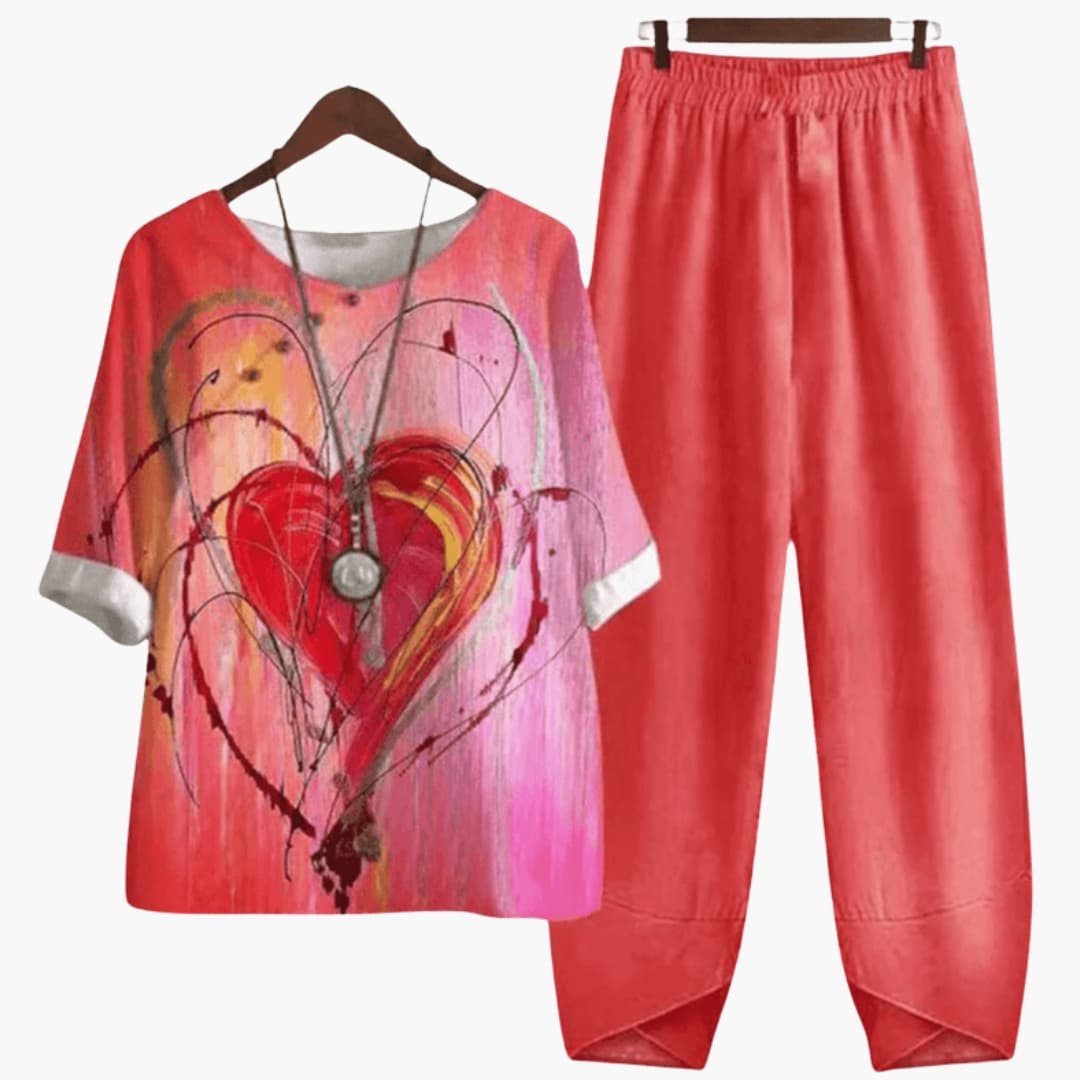 Women's Floral Two Piece Summer Outfit Short Sleeve Straight Leg Pants