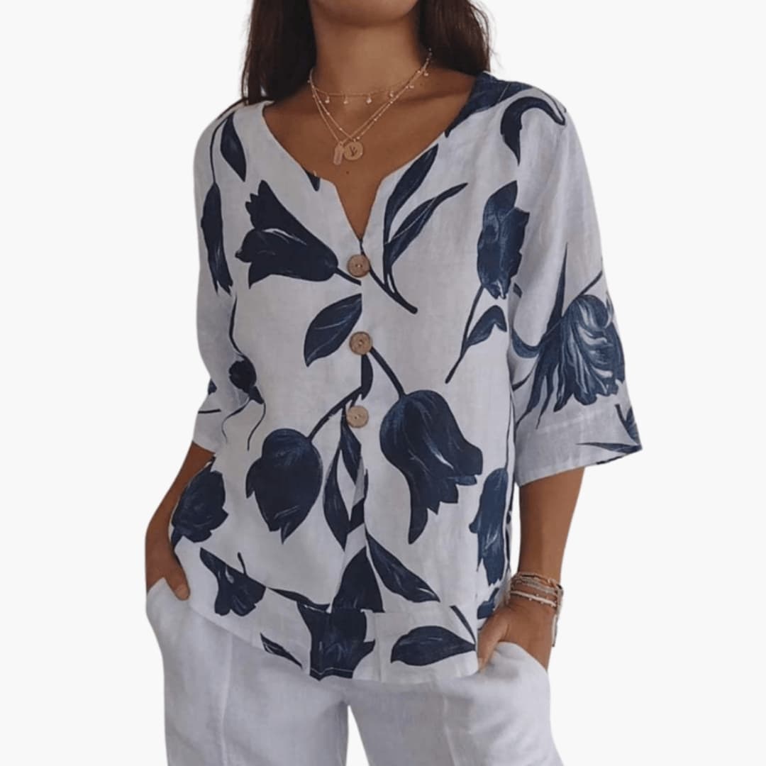 Women's Floral Short Sleeve Blouse Woven - VibreMode