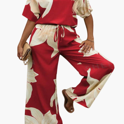 Women's Floral Two-Piece Pants Set V-Neck