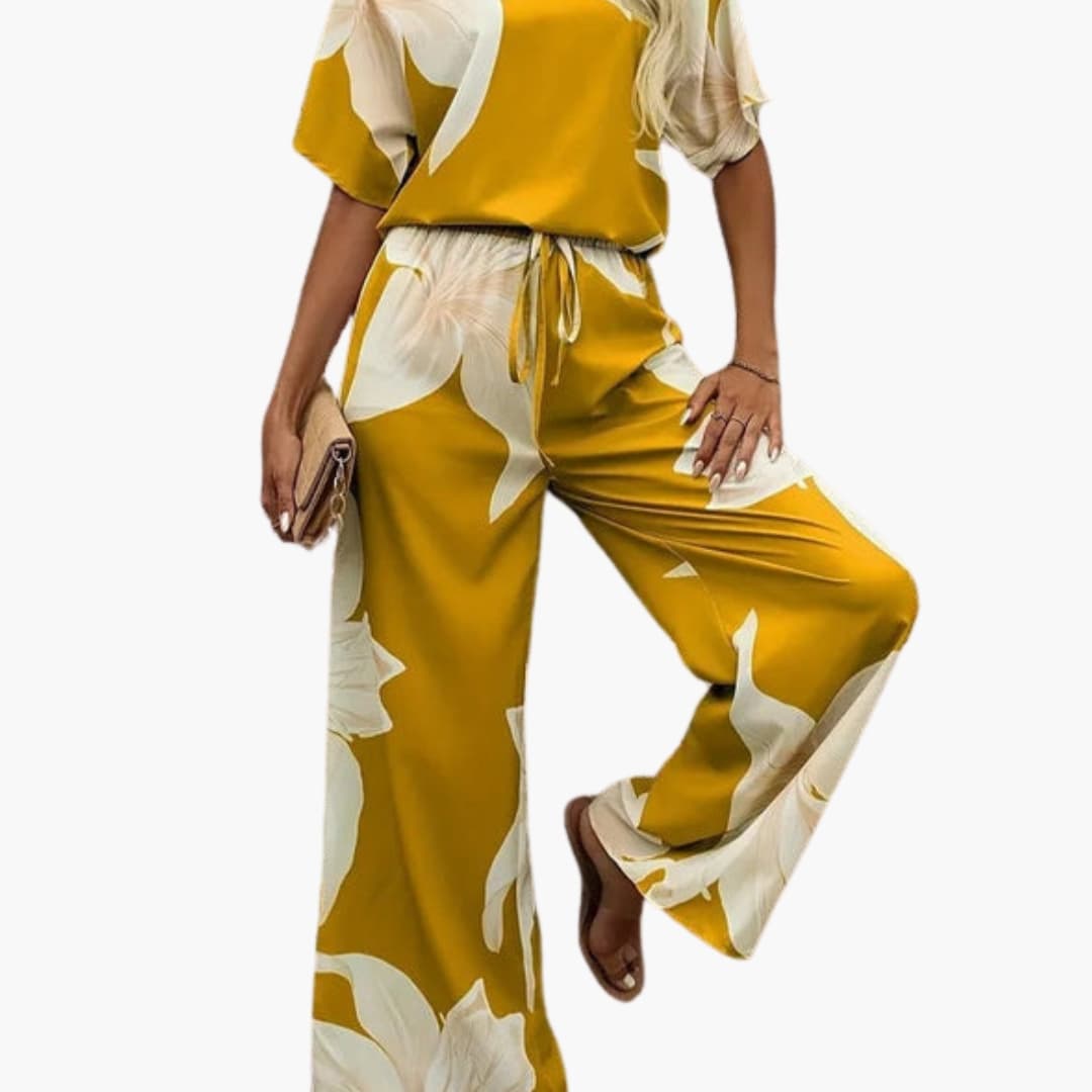 Women's Floral Two-Piece Pants Set V-Neck