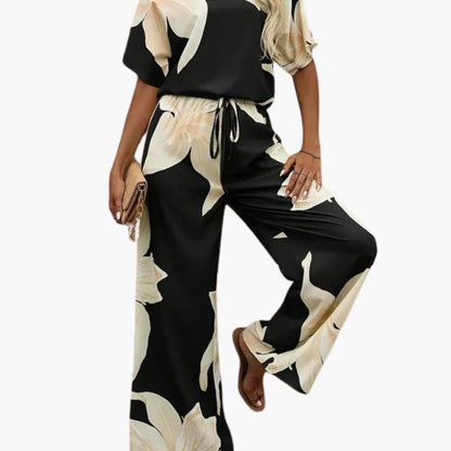 Women's Floral Two-Piece Pants Set V-Neck