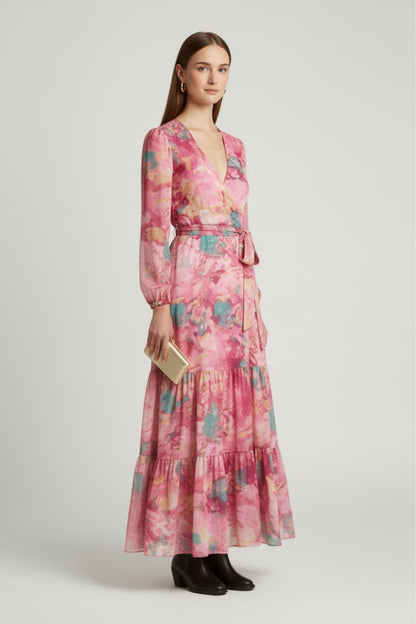 Women's Maxi Wrap Dress Tie Waist