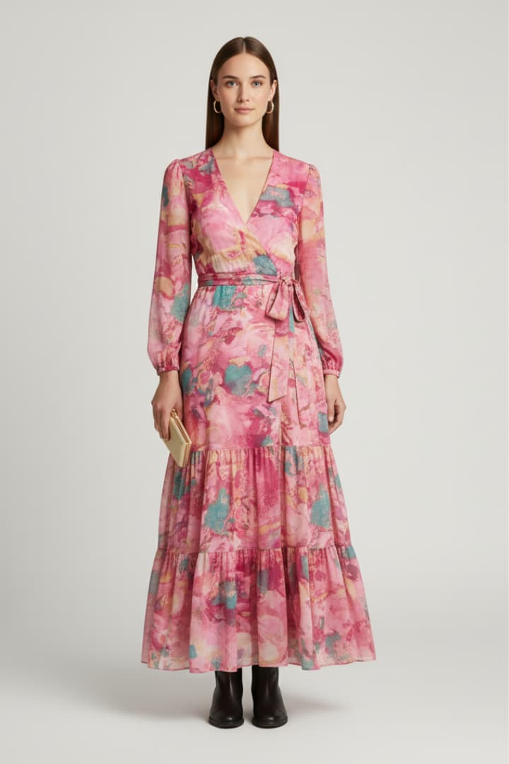 Women's Maxi Wrap Dress Tie Waist