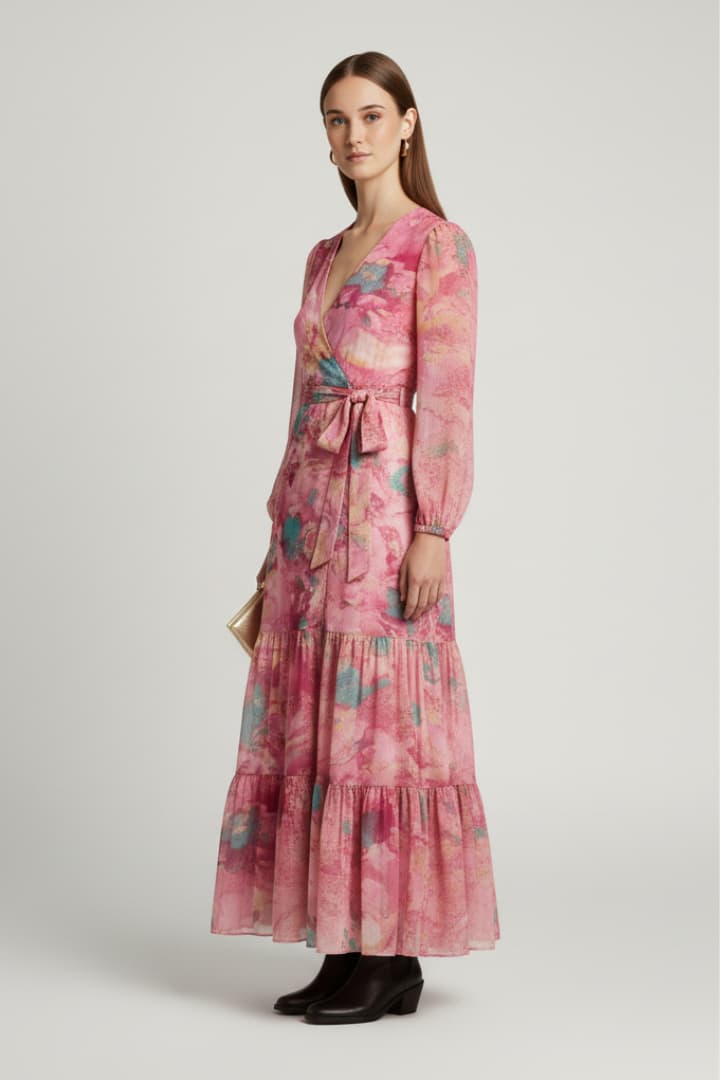 Women's Maxi Wrap Dress Tie Waist