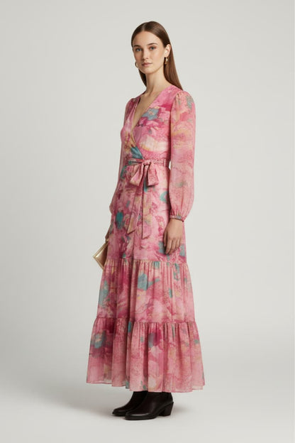 Women's Maxi Wrap Dress Tie Waist