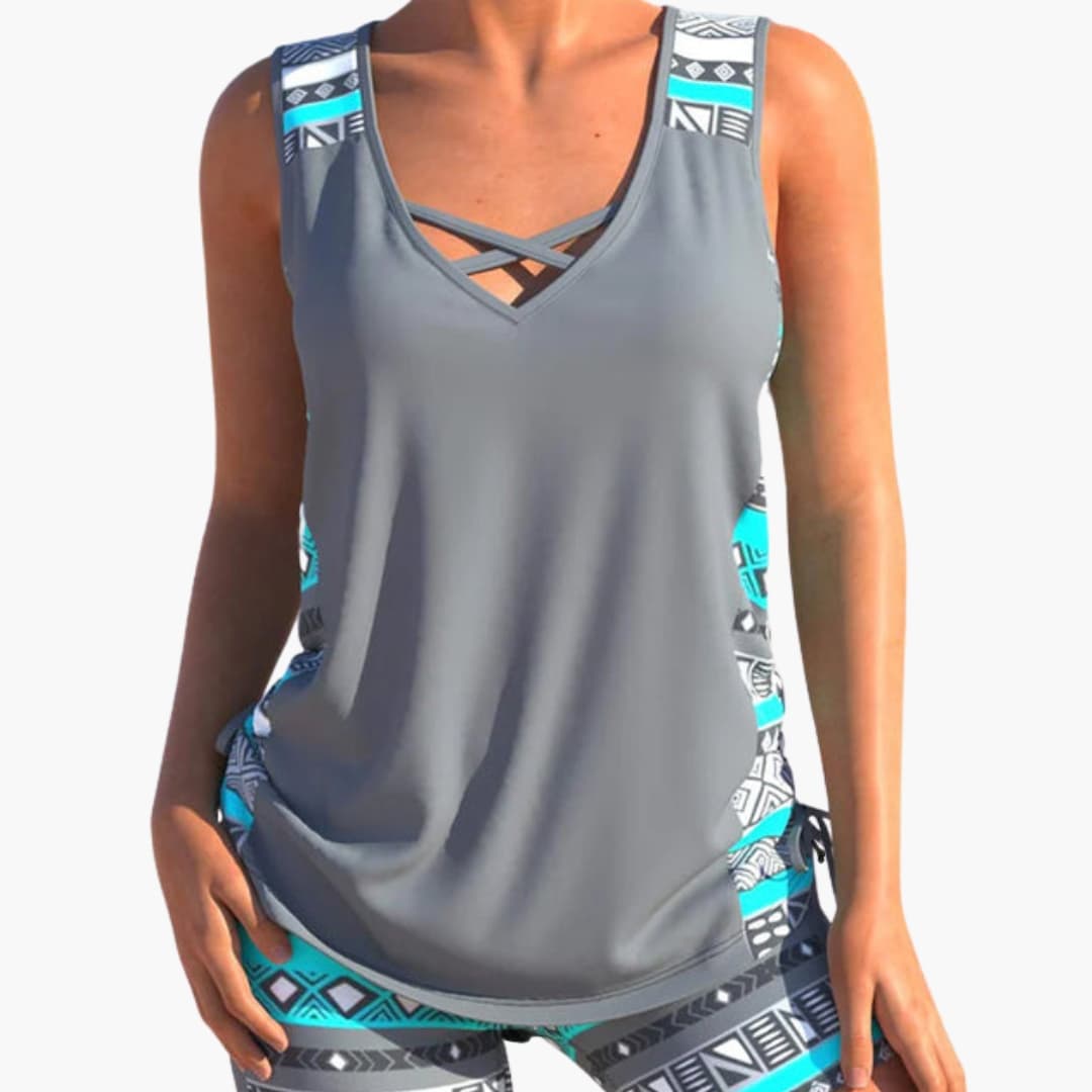 Women's Geometric Print Tankini Swimsuit Set - VibreMode