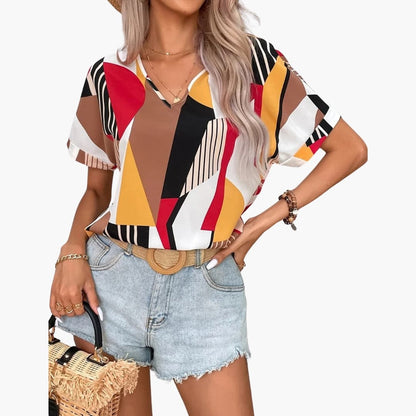 Women's V-Neck Short Sleeve Geometric T-Shirt
