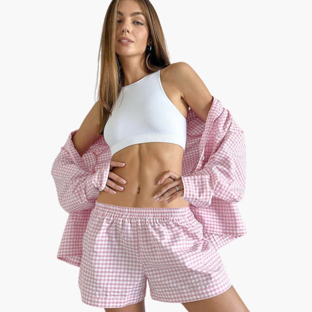 Women's Gingham Two-Piece Shorts Set - VibreMode