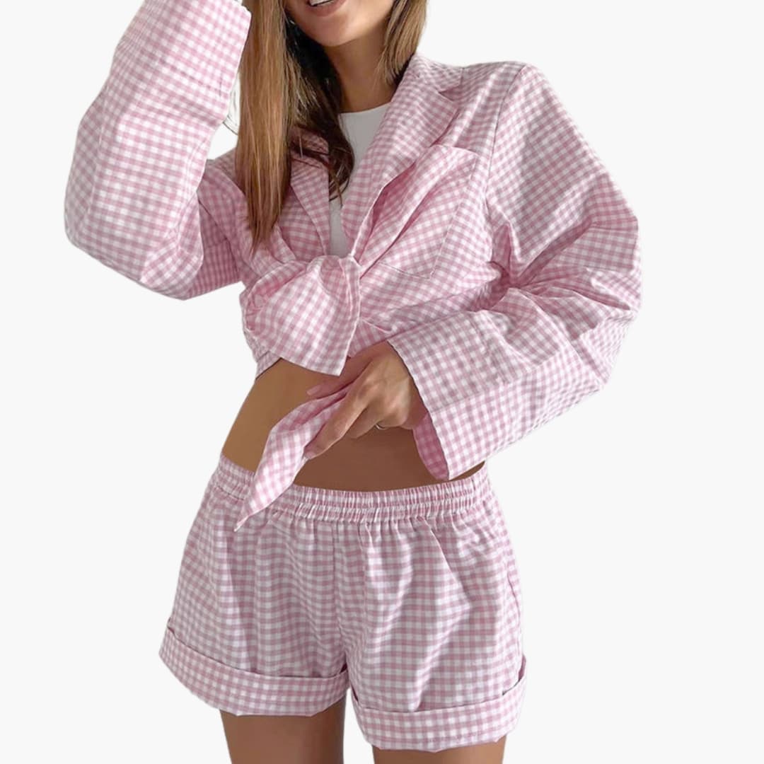 Women's Gingham Two-Piece Shorts Set