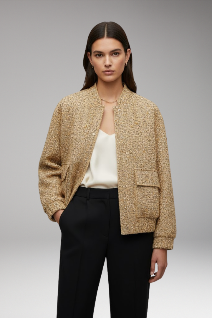 Women's Sequin Bomber Jacket Glitter Front Zipper