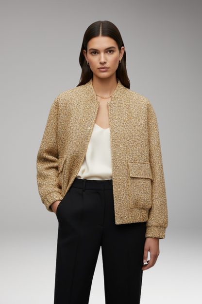Women's Sequin Bomber Jacket Glitter Front Zipper