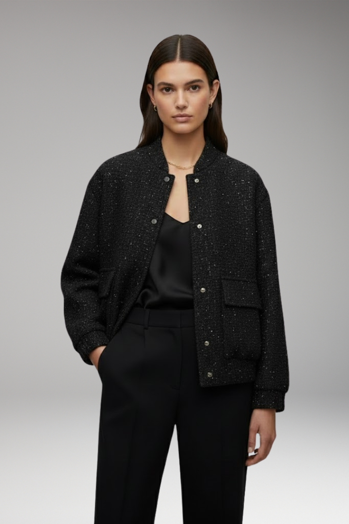 Women's Sequin Bomber Jacket Glitter Front Zipper