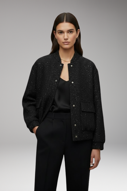 Women's Sequin Bomber Jacket Glitter Front Zipper