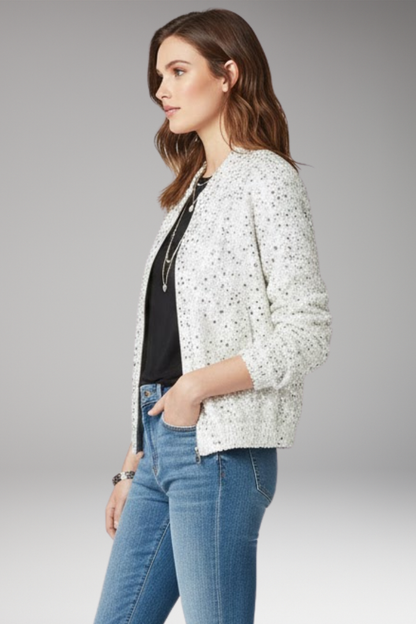 Women's Glitter Bomber Jacket Zipper Stand Collar
