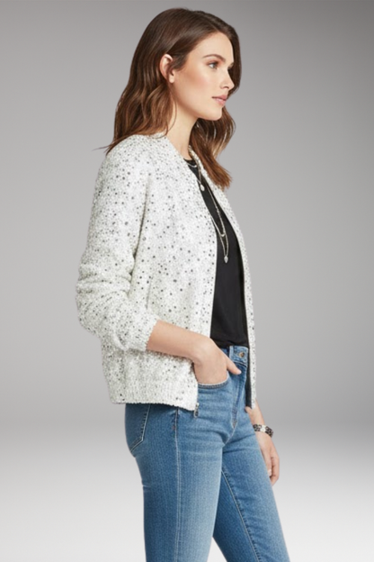 Women's Glitter Bomber Jacket Zipper Stand Collar