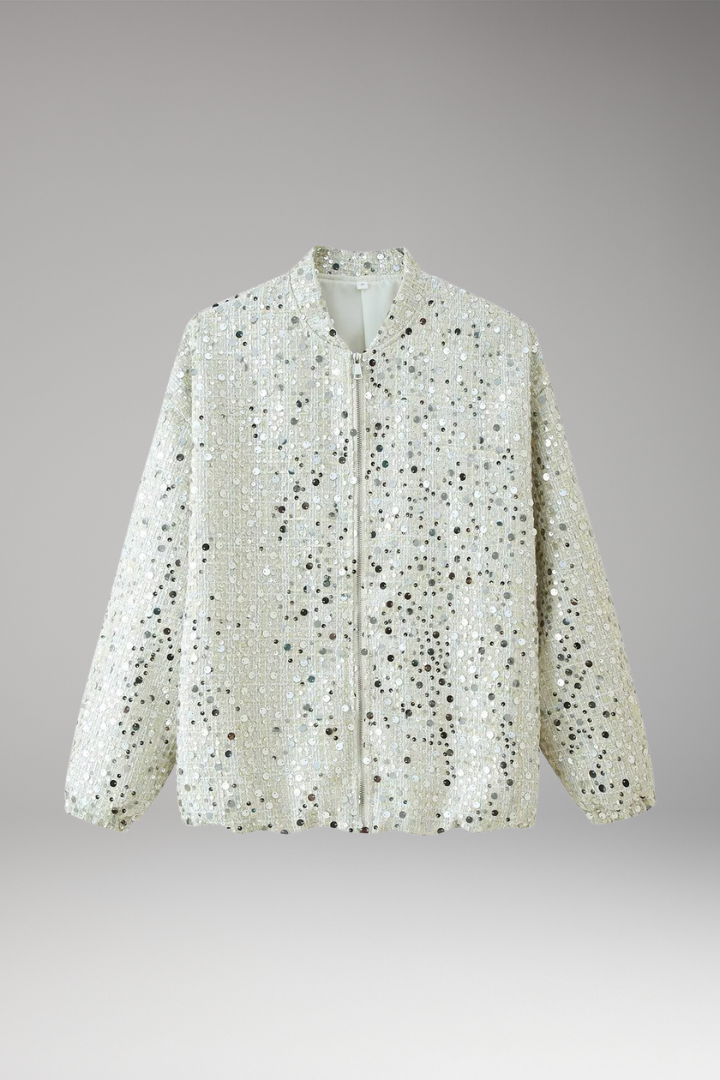 Women's Glitter Bomber Jacket Zipper Stand Collar - VibreMode