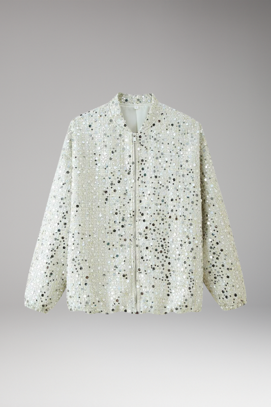 Women's Glitter Bomber Jacket Zipper Stand Collar - VibreMode