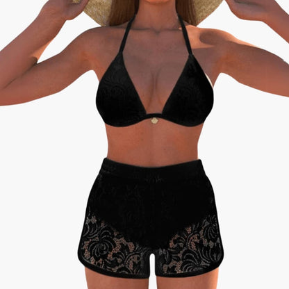 Women's Lace Trim Bikini Set Halter Triangle - VibreMode
