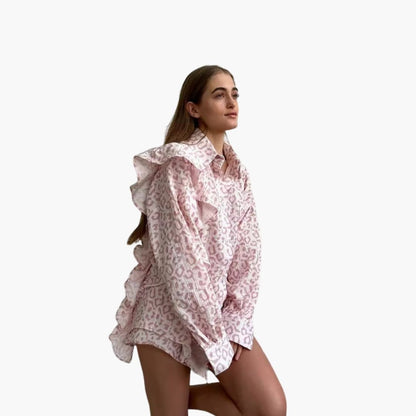 Women's Heart Print Two-Piece And Shorts Set